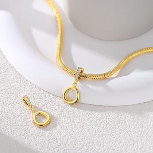 Hapour Gold Initial Letter Charms 925 Sterling Silver Alphabet Beads | 14K Gold Plated, A-Z Letter Charms, For Bracelets Necklace, Cubic Zirconia, DIY Dangle Pendant Beads, For Women Mom - color: Golden initial letter O