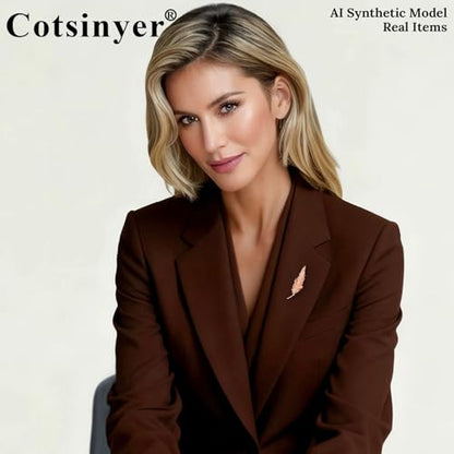 Small Rose Flower Feather Brooch Pin, Lapel Pin Men Women Suit | Classic Simple Metal Jewelry, Collar Shirt Clothes Blazer Coat Jacket Vest Hat Dress, Wedding Boutonniere, Velvet Pouch & Box - color: Pink