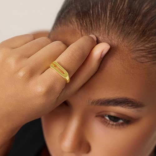 Cicy Bell Initial Rings for Women 18k Gold Plated Adjustable Rings | Open Signet Rings, Bold Letter, Personalized Engraved, For Party - color: Initial-U