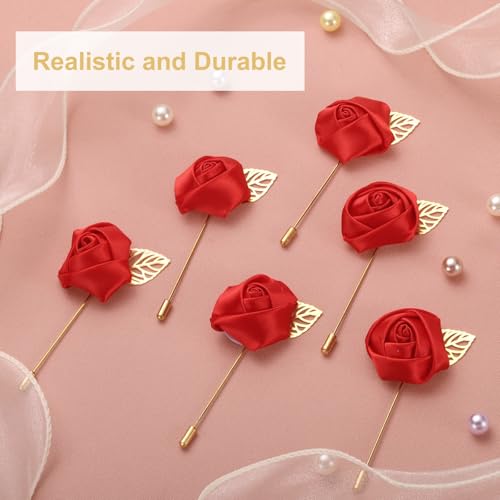uxcell 24pcs Red Rose Boutonnieres Flower Pins for Wedding | Buttonholes Pocket Boutonnieres for Wedding Ceremony Anniversary Prom Formal Dinner Party - color: Red