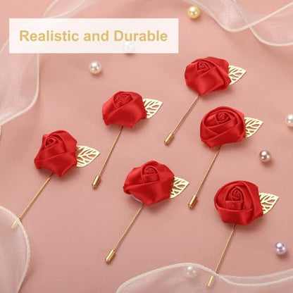 uxcell 24pcs Red Rose Boutonnieres Flower Pins for Wedding | Buttonholes Pocket Boutonnieres for Wedding Ceremony Anniversary Prom Formal Dinner Party - color: Red