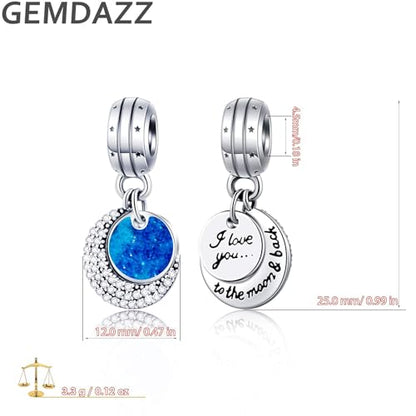 GEMDAZZ 925 Sterling Silver Valentines Day Charms Heart Charms, I Love You to The Moon and Back Pendant, Cupid Arrow and 4 Leaf Clover Beads fit European Bracelets, Gift for Lover/Wife/Girls - color: I Love You to the Moon and Back Charms