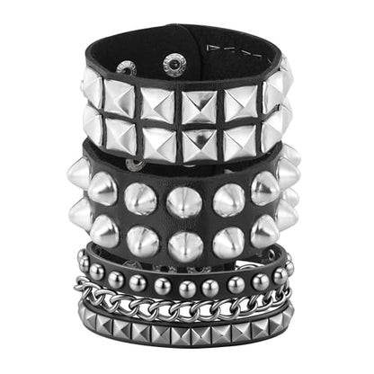 Mens Bracelet Braided Leather Punk Rock Cuff Bracelets Wrap Bracelet for Men Women Black - color: E3:3PCS