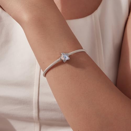 Celestial Bead Charms for Bracelets, Star Moon Dreamcatcher Dangle Charms, Silver Tone Copper, Glass Resin CZ Accents, Charm Beads for Women Jewelry Making, Gift Box Included - color: Opal Star Bead Charm