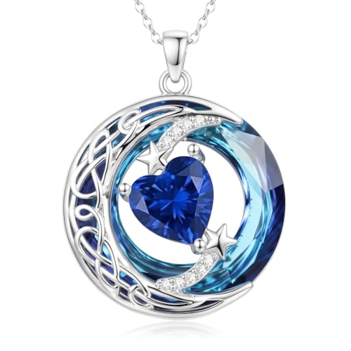 Birthstone Necklace for Women Crystal Moon and Star Pendant White Gold Celtic Moon Jewelry Birthday Graduation Gifts for Wife Her - style: Moon-9