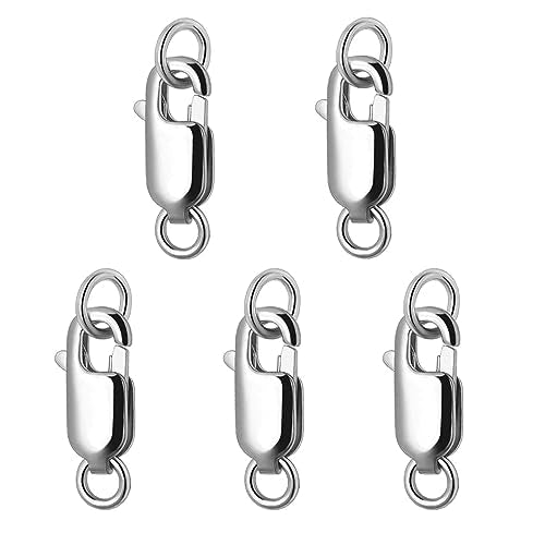 5Pcs Lobster Clasps for Jewelry Making, Bracelet Clasps and Closures | White Gold Jewelry Clasp, Necklace Clasp, Lobster Claw Clasps with Jump Rings for DIY Necklace Bracelets 10x4mm - color: White Gold