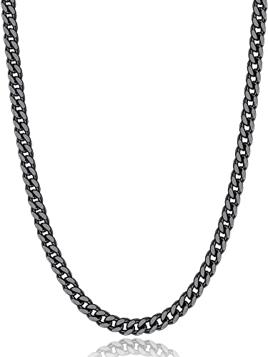 Jewlpire Silver/Black/Gold Chain for Men, Cuban Link Chain Necklace for Men Women, 4mm/6mm Mens Necklace 18K Gold Plated/316L Stainless Steel Mens Chains Necklaces 18/20/22/24/26 Inch - color: 6mm-Black Plated, size: 20 Inches