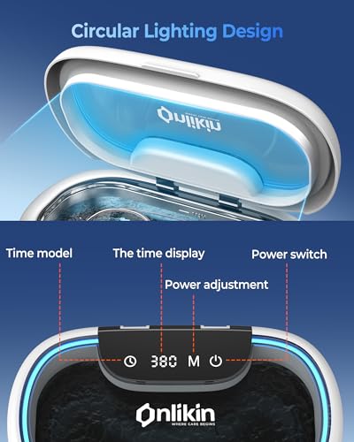 35W Ultrasonic Jewelry Cleaner, 45KHz Retainer Cleaner for Jewelry, 5 Timer & 3 Power Modes, Eyeglasses, Rings, Watch Strap, Dentures - 20oz, 304 Stainless Steel Tank, Quiet <38dB (White) - color: White