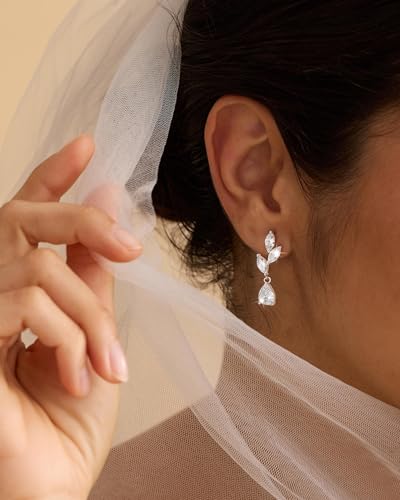 14K Gold Plated/Sterling Silver CZ Pearl Drop Dangle Earrings for Women - color: Silver-Flower Drop CZ