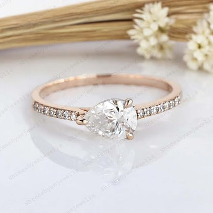 Pear Shaped Engagement Ring VVS1 Clarity Lab Created Diamond 3 Claw Pear Shaped Promise Ring Moissanite Rings for Women Wife Gifts Deliacte Promise Jewelry By SHREESHYAMJEWELLS