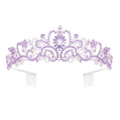 purple crystal tiara, rhinestone crown for women,bridal tiara, pageant crown - color: Purple