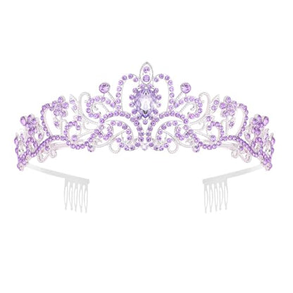 purple crystal tiara, rhinestone crown for women,bridal tiara, pageant crown - color: Purple