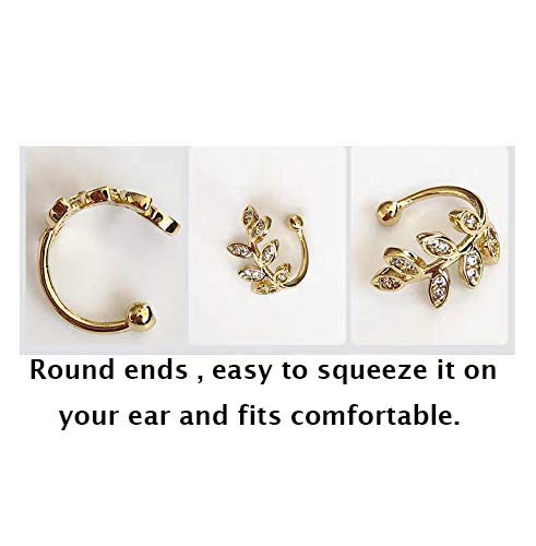 Ear Cuffs S925 Sterling Silver 18K Gold Plated Leaf Non Piercing Ear Clip Cuff Wrap Earrings Hypoallergenic Earring for Women (1 pair)