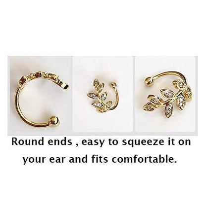 Ear Cuffs S925 Sterling Silver 18K Gold Plated Leaf Non Piercing Ear Clip Cuff Wrap Earrings Hypoallergenic Earring for Women (1 pair)