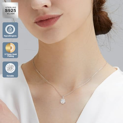 KRKC Moissanite Pendant Solitaire Necklace for Women, 0.5CT/1CT/2CT/3CT/4CT Lab Created Diamond Pendant, 6-Prong, VVS1 Clarity D Color, Adjustable S925 Sterling Silver Chain, 14K White Gold Plated, Anniversary Romantic Gift for Her, Birthday Gifts for Wif