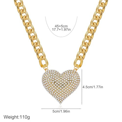 Gold Cuban Link Chain Necklace with Red Crystal Heart Pendant, Statement Chunky Curb Link Chain，Fashion Jewelry for Women - color: Black