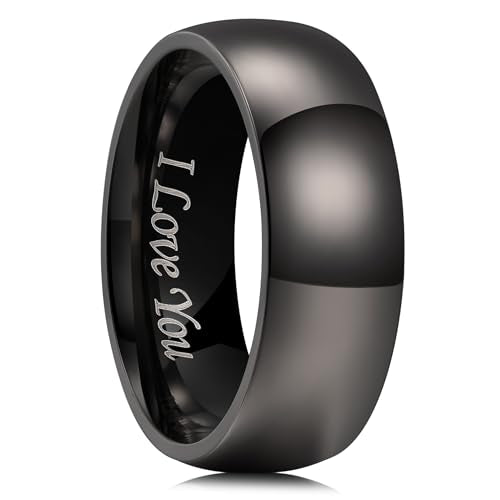 King Will 316L Stainless Steel Wedding Band for Men Women Size 4-15 | 2-8mm Width, Black/Sliver/Gold Plated, Laser I Love You, High Polished, Dome Style, Promise Ring Comfort Fit Promise Gift - color: E-Gunmetal Gray-8mm