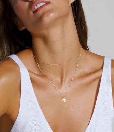 CHESKY 14K Gold Plated Silver Dainty Satellite Choker Necklace for Women | Layered Beaded Chain Necklace, Thin Choker Jewelry, Dainty Gold necklace, Minimalist Trendy Jewelry, Daily Gift for Women - style: Beaded+Gold