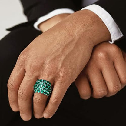 925 Sterling Silver Pave Birthstone Chunky Statement Rings for Women Men | 14K Gold Plated/Silver Large Dome Ring Birthday Cocktail Jewelry,Size 6 to 10(with Gift Box) - color: 05-Created Emerald-May