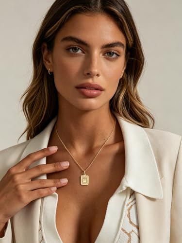 U7 Initial Necklaces for Women, Square Letter Pendant Necklace | Gold & Silver Plated A-Z Pendant | Personalized Large Monogram | 20+2" Adjustable Chain | Gift Packed for Mom Wife Friends - color: a. Gold, style: G