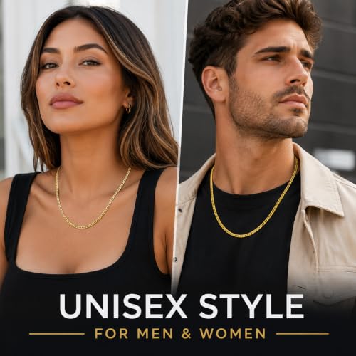Modstel Premium Cuban Link Chain Necklace 4mm Stainless Steel,Rhodium Plated Silver, For Men & Women, Waterproof, Hypoallergenic, 16-24 Inch - color: Gold, size: 18inch