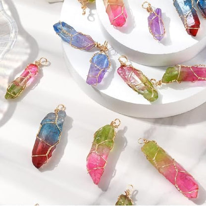 DanLingJewelry 30pcs Natural Bullet Quartz Stones Pendants Wire Wrapped Chakra Reiki Healing Crystal Charms for Jewelry Crafting DIY - color: Quartz Stones-30pcs-Random Colors