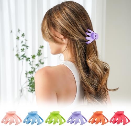 2.8 Medium Matte Hair Claw Clips for Thin Hair, 90' Strong Hold Non-slip Neutral Octopus Jumbo Hair Accessories for Women and Girls (Shiny) | Non-Slip Strong Hold Hair Clips for Thin to Medium Thick Hair, Durable Medium Octopus Claw Clips, Bright Pastels