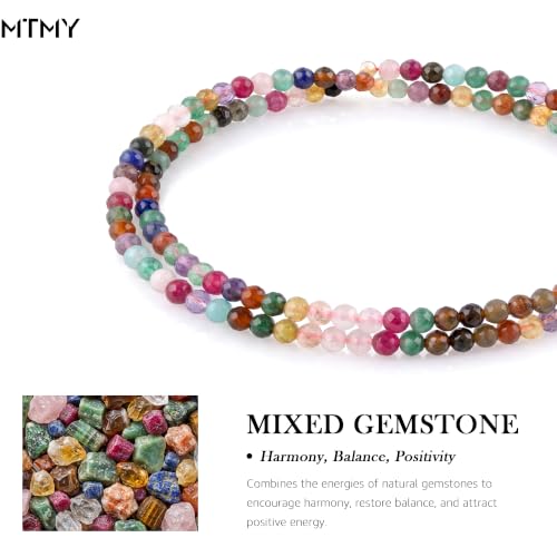 MTMY Beaded Gemstone Choker Necklace for Women | 14K Gold Plated, Colorful Natural Stone, Bead Chain, Boho Summer Beach, Handmade Jewelry - color: Mixed Gemstone