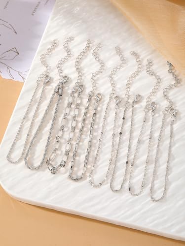 IFKM Gold Bracelets for Women, 14K Gold Plated Dainty Link Chain Bracelet set, Trendy Stackable Layered Bracelets jewelry Gifts - style: 8pcs Silver Chain twist box