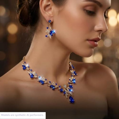 Kamirola Tiaras and Crowns for Women,Tiaras Earrings Necklace, Crystal Bridal Jewelry Set, Costume Jewelry for Women Party Halloween Prom Pageant - color: GOLD BLUE