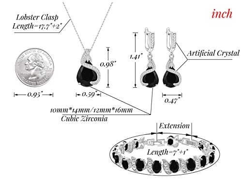 GZWHD Jewelry Set for Women Water Drop Cubic Zirconia Artificial Crystal Earrings Pendant Necklace Open Ring Tennis Bracelet Wedding Anniversary Birthday Engagement Gift for Bridesmaid Wife Girlfriend Friend - color: Black-No Ring