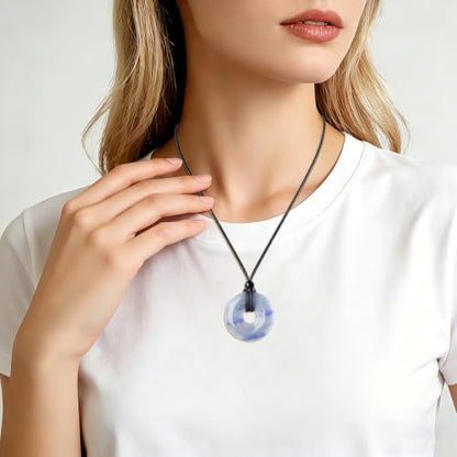 Anjiucc Natural Gemstone Pendant Necklce Lucky Coin Crystal Necklace Donut Pendnat with Adjustable Rope Healing Crystal for Men - color: Blue Aventurine