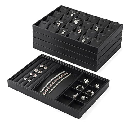 Oirlv Leather Ring Display Tray Black | Cushioned Holders Protect Rings, Perfect for Collection Display - style: P01707