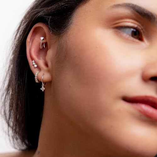 3 Pcs 316L Stainless Steel 16G Tragus Helix Rook Piercing Jewelry with Chain, Cartilage Earrings for Women, Belly Button Ring Vertical Labret Lip Piercing Jewelry - color: Silver, size: Heart