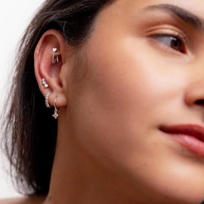 3 Pcs 316L Stainless Steel 16G Tragus Helix Rook Piercing Jewelry with Chain, Cartilage Earrings for Women, Belly Button Ring Vertical Labret Lip Piercing Jewelry - color: Silver, size: Heart