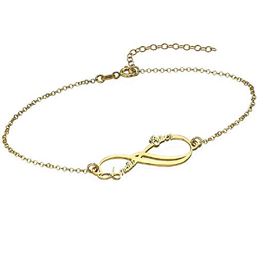 Personalized Infinity Bracelet - Choose Your Style - Sterling Silver, Solid Gold or Plated - Rolo Chain - color: 18K Gold Plated Silver, size: 2 Name Bracelet
