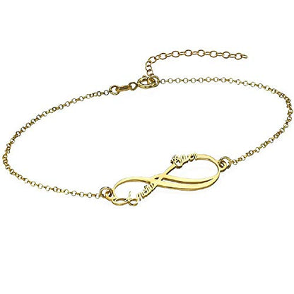 Personalized Infinity Bracelet - Choose Your Style - Sterling Silver, Solid Gold or Plated - Rolo Chain - color: 18K Gold Plated Silver, size: 2 Name Bracelet