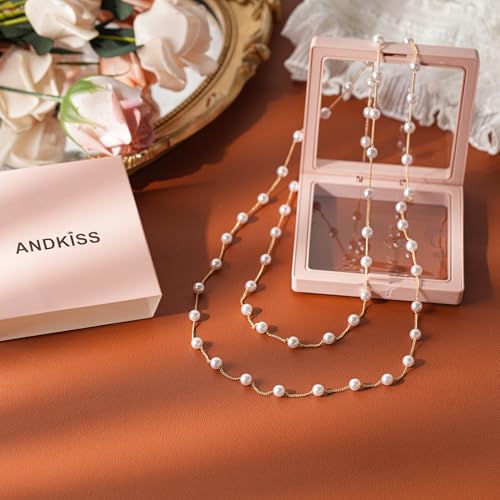 Pearls Necklaces for Women-18K Gold Plated Layered Gold Pearl Necklaces Dainty White Pearls Choker Necklace Chain Pearl Necklace for Women Elegant Valentines Gifts - color: Double-layer