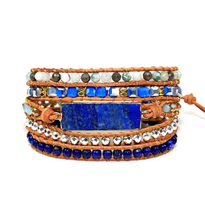 Women Wrap Bracelets Boho Natural Stone Jasper Turquoises Strand Bracelet Jewelry Collection - color: Lazuli