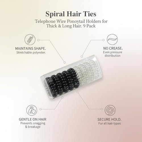 9 Pack Spiral Hair Ties, Telephone Wire Ponytail Holders for Thick Long Hair, Elastic Coils