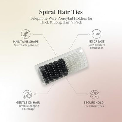 9 Pack Spiral Hair Ties, Telephone Wire Ponytail Holders for Thick Long Hair, Elastic Coils