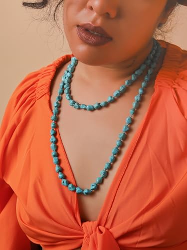 MINACHI Created Turquoise Long Necklace, Irregular Shape Beads, Bohemian Vintage Ethnic Style Jewelry for Women - style: Necklace R17-031