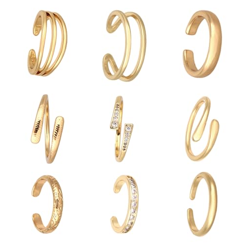 Mikovivi 9pcs Toe Rings for Women, Adjustable Open CZ Hug Toe Rings Set Dainty Summer Beach Foot Jewelry Fashionable Women's Foot Decoration Accessories - color: Gold