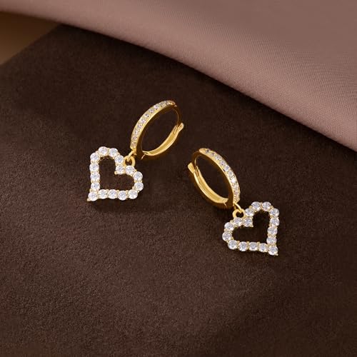 SLUYNZ 925 Sterling Silver CZ Sweet Love Hoop Earrings for Women Teens Hollow Heart Huggie Earrings Drop - color: B-Yellow