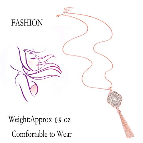 MOLOCH Long Necklaces For Woman Disk Circle Pendant Necklaces Tassel Fringe Necklace Set Statement Pendant - color: quatrefoil-shaped-rose gold