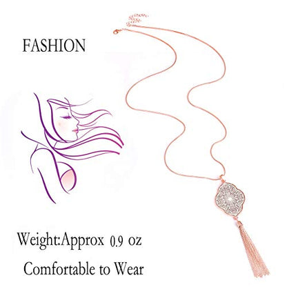 MOLOCH Long Necklaces For Woman Disk Circle Pendant Necklaces Tassel Fringe Necklace Set Statement Pendant - color: quatrefoil-shaped-rose gold