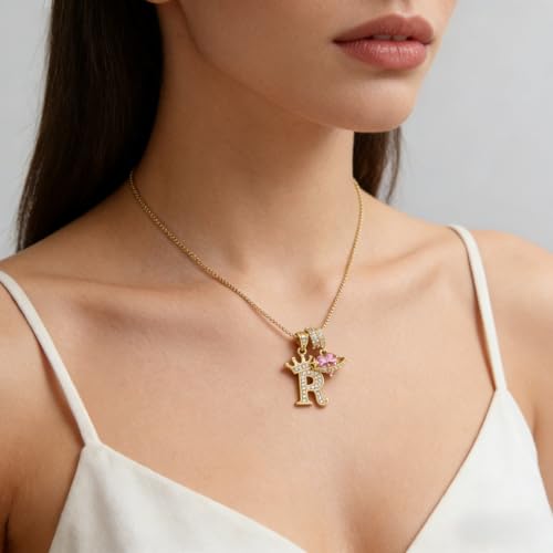 18K Gold & Silver Plated Initial Necklaces for Women - color: R-Gold