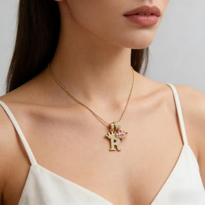 18K Gold & Silver Plated Initial Necklaces for Women - color: R-Gold