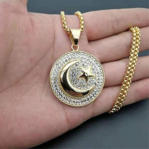 Star and Moon Circle Pendant Necklace for Men and Women, Retro Circle Charm Jewelry, Fashion Jewelry, Daily Wear, Birthday Gifts