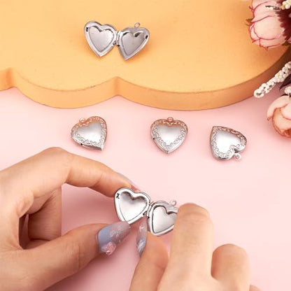 Elecrelive Locket Pendants Photo Frame Charms Memory Photo Charms Heart Locket Photo Frame Pendants - color: Silver